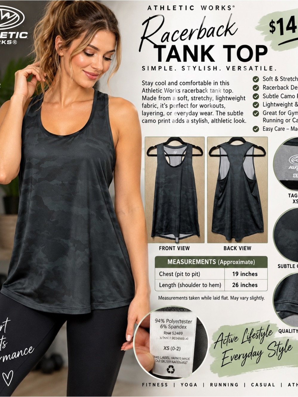 Athletic Works Black Camo Racerback Tank